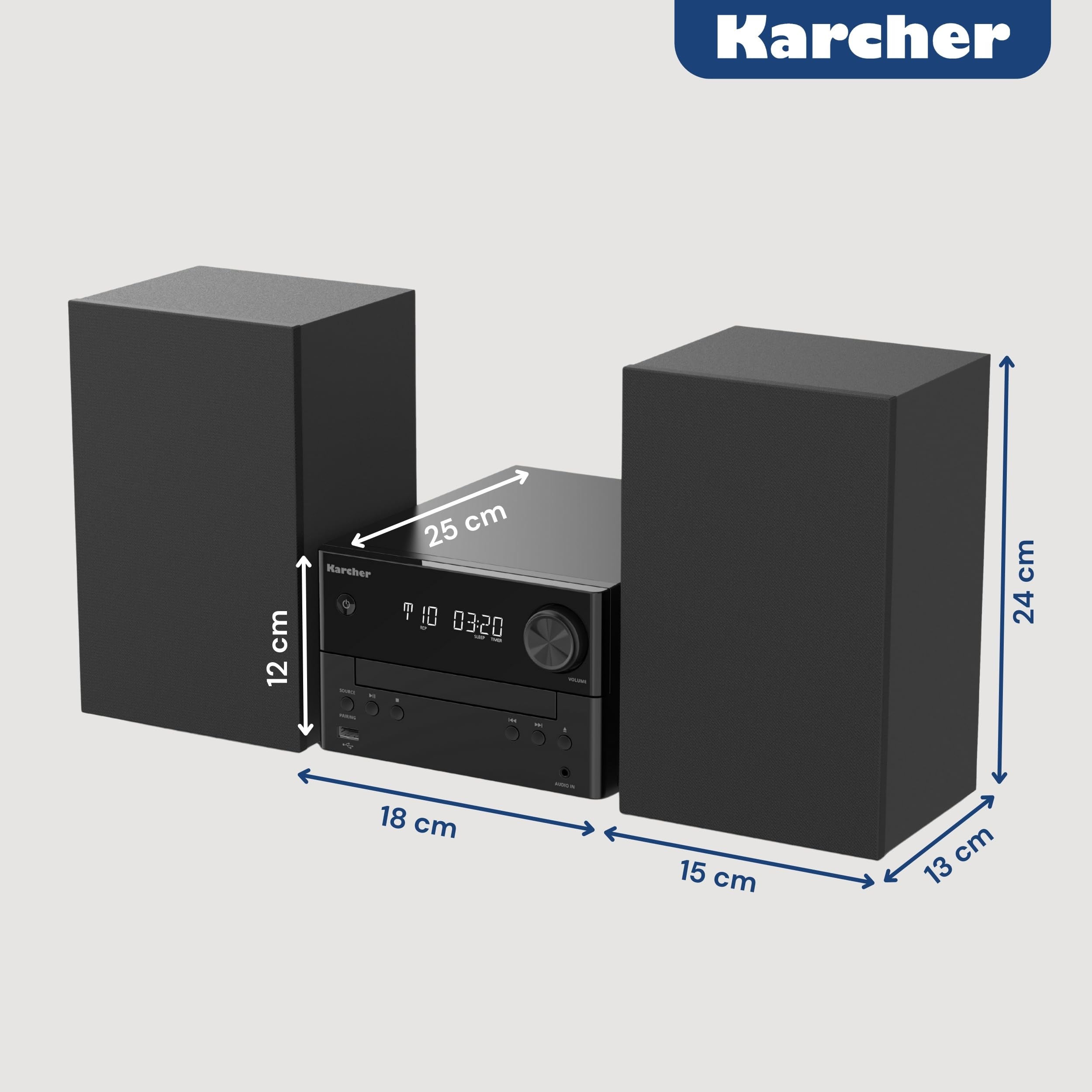 Karcher MC 6475D Stereoanlage Kompaktanlage mit CD-Player, DAB+ / UKW Radio, Bluetooth 5.4, MP3-Wiedergabe via USB/AUX, Musikcenter mit 20 Watt RMS, Wecker & Fernbedienung