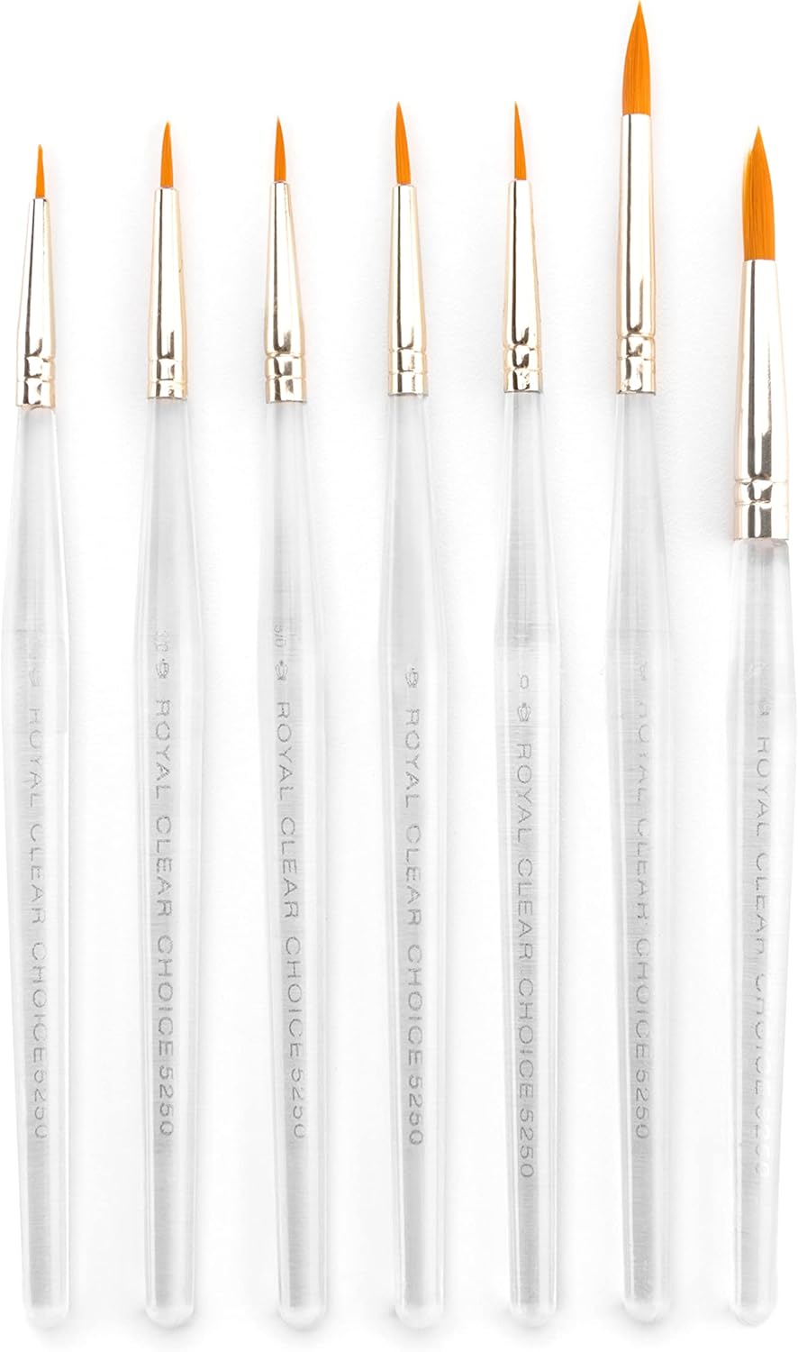 Royal & Langnickel RSET-9158 Royal Zip N' Close Gold Taklon Clear Acrylic Handle Detail 7-Piece Brush Set