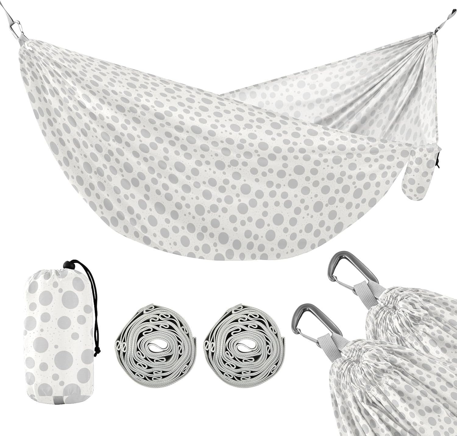 Gray Polka Dot Hammocks with Tree Straps Rope Hammocks for Outside for Camping Travel Accessories