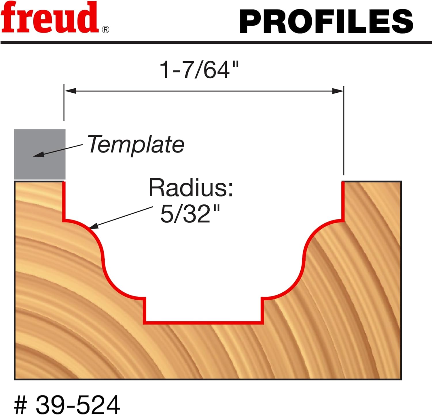 Freud 39-524: 5/32" Radius Top Bearing Fillet Ogee Groove Bit with 3/8" Shank