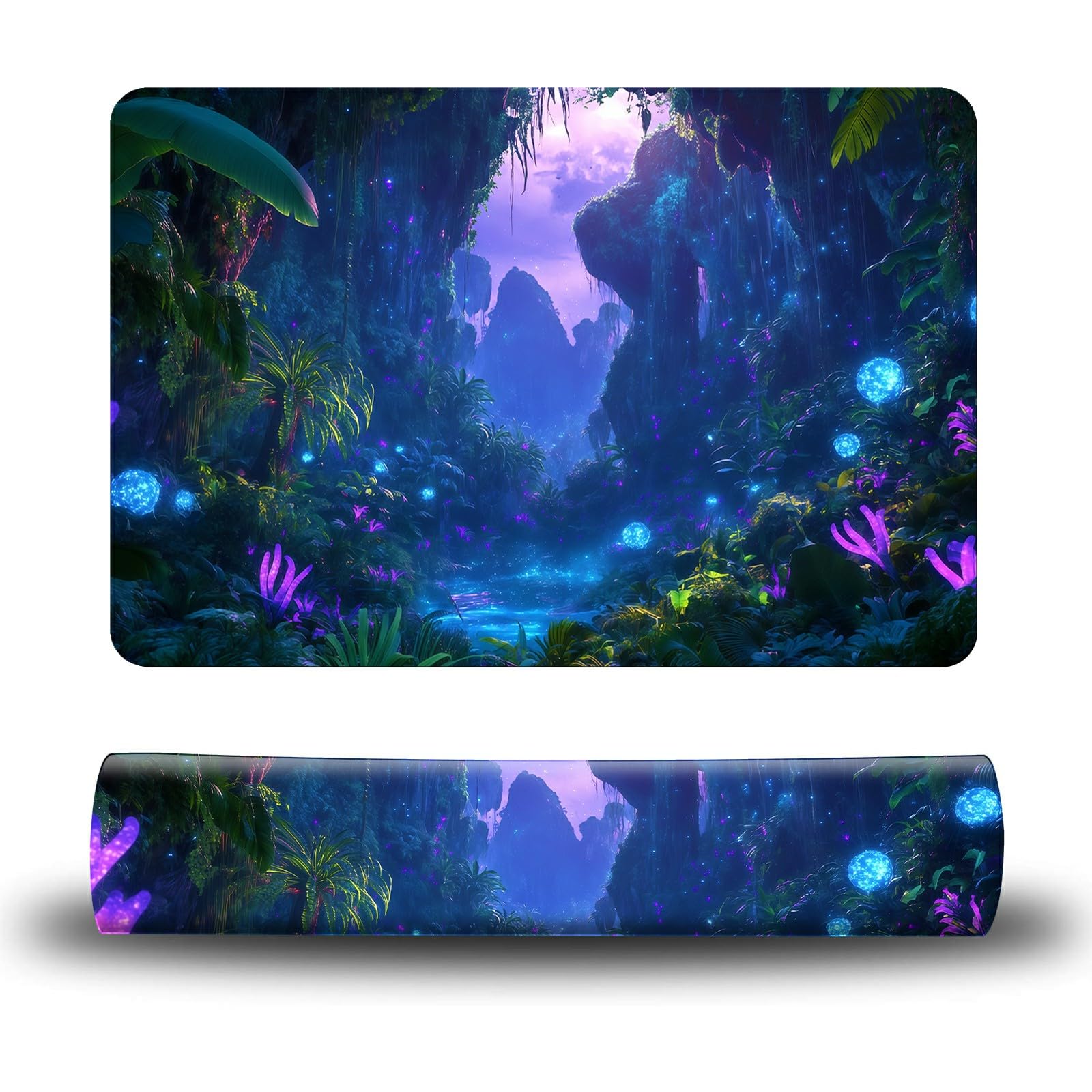 Dikoer Dog Food Mat, 15.7" x 23.6" Absorbent Pet Feeding Mat for Food and Water, Waterproof Diatom Mud Pet Placemat with Non-Slip Rubber Backing, Easy Clean Cat Bowl Mat for Floors - Purple Forest