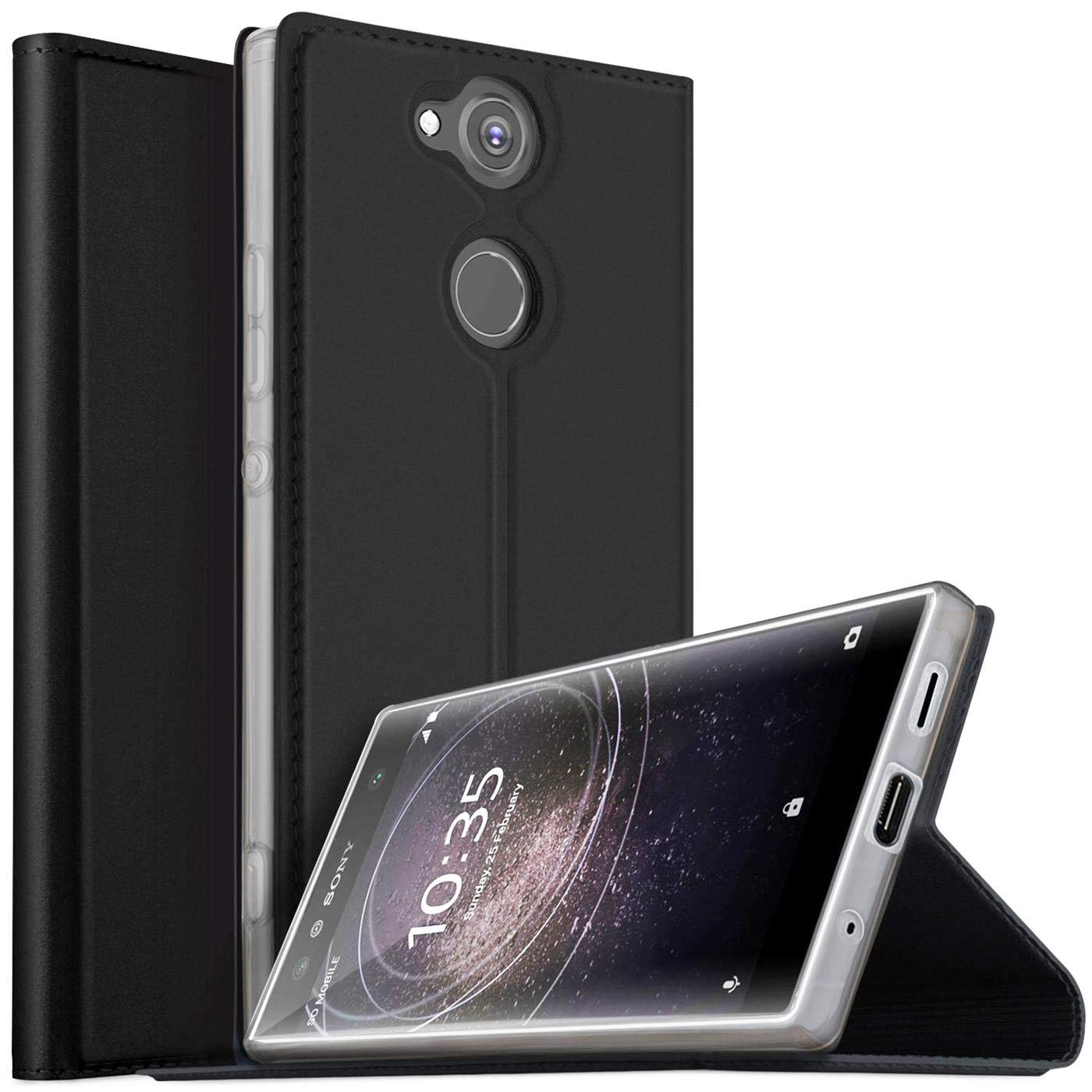 Verco Case compatible with Sony Xperia XA2, Flip Wallet Cover with Magnetic Closure for Xperia XA2 Phone Case - black