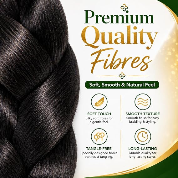 Xpression LAGOS BRAID Pre-Pulled Hair Extension, Braiding Hair, 42″ & 46″ Pack, (Colour 1B, Natural Black), pack of 4