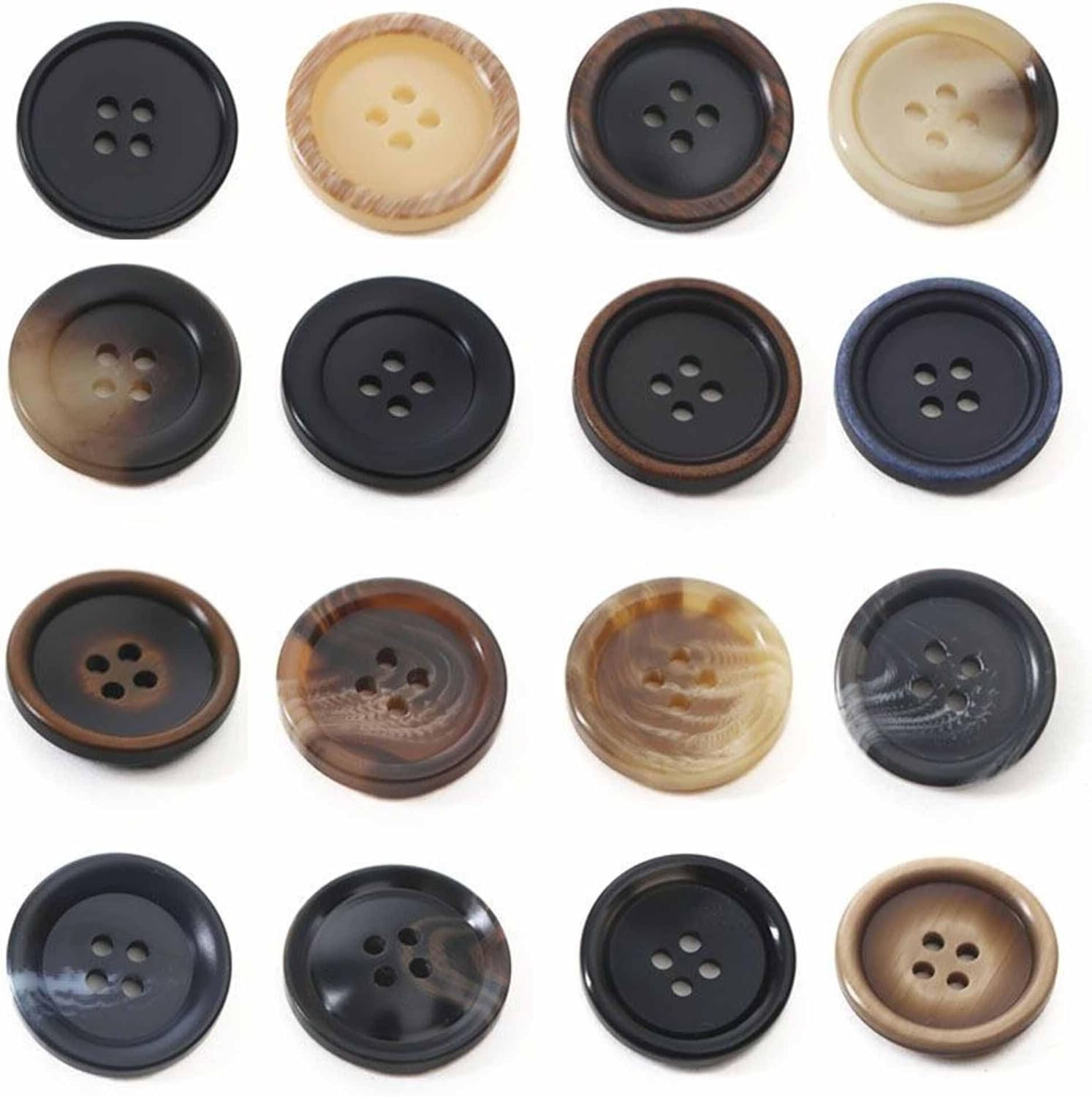 Pack of 6 Dark Brown 20mm Round Faux Horn Sew On Plastic Buttons for Coats Jackets Cardigans Flat 4 Holes 32L