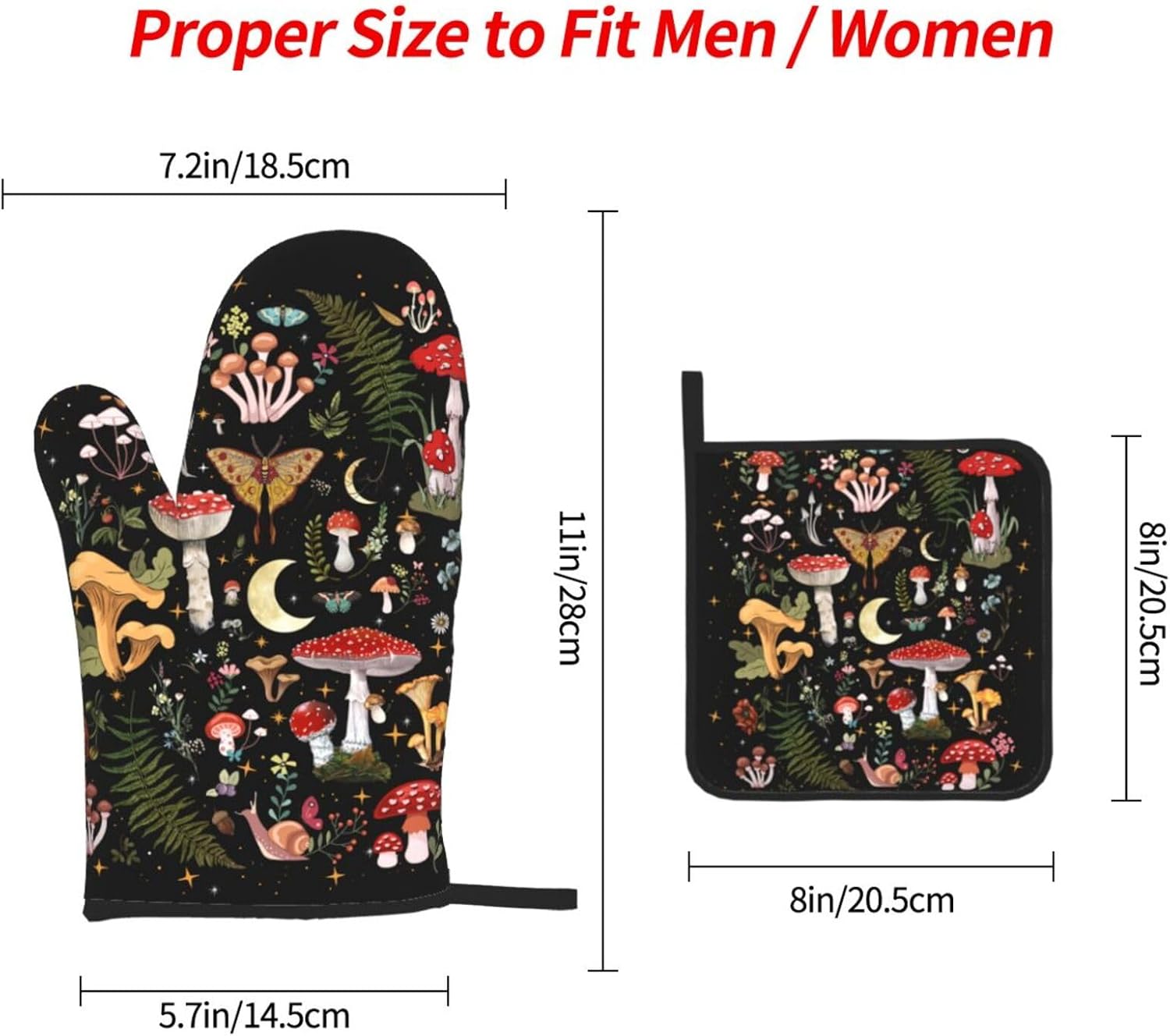 Mushroom Oven Mitts and Pot Holders Sets, Heat Resistant Black Hot Pads Witchy Oven Gloves for Cooking Grilling Baking Kitchen Decor Aesthetic, Witchy Gifts for Women,Mushroom Gifts for Women - Image 4