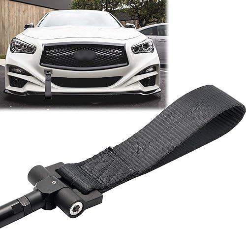 x xotic tech Correa de remolque negra estilo JDM con adaptador de orificio de remolque compatible con Infiniti G35 G37 Q50 Q60 o Nissan GT-R 350Z