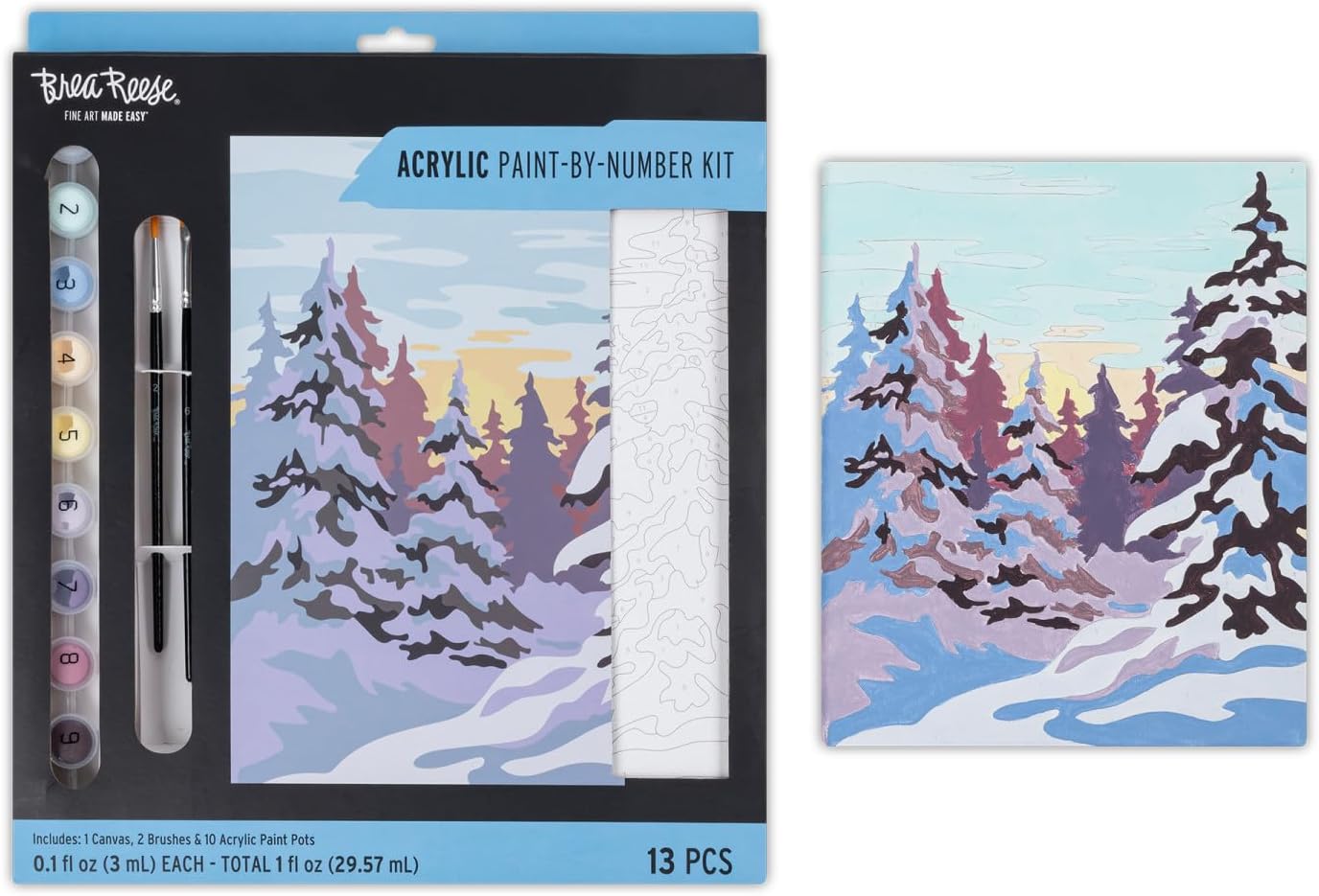 Brea Reese: Acrylic Paint-By-Number Kit - Winter Wonderland - Easy Guided Canvas Painting, Relaxing Holiday-Themed Art Activity, Adult Craft Kit