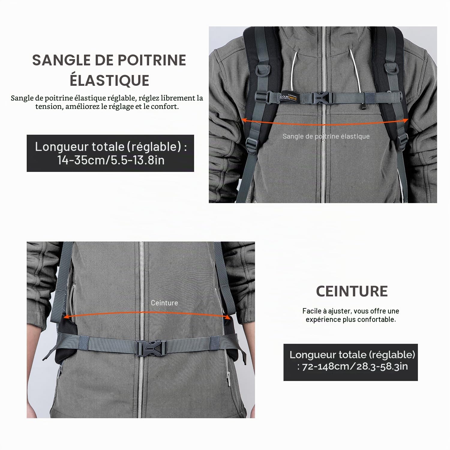 MOUNTAINTOP 40L Sac à Dos de Randonnée Femme Homme trekking | grande capacité Sac à Dos Voyage avec Housse de Protection Contre la Pluie pour Voyage Camping