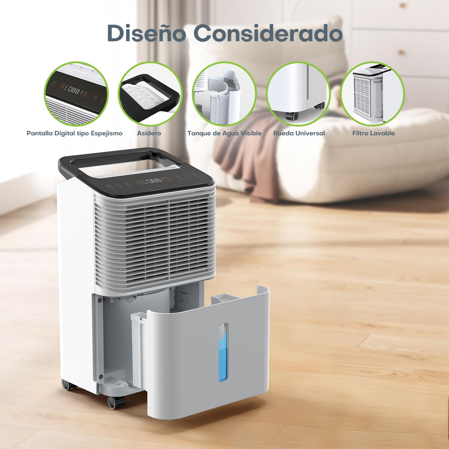 16L/día Deshumidificador, Deshumidificador Silencioso, Control Central Inteligente, Modo AUTO, Indicador de Humedad, 24H Timer, Deshumificadores de Humedad,Más Potente,Más Eficiente