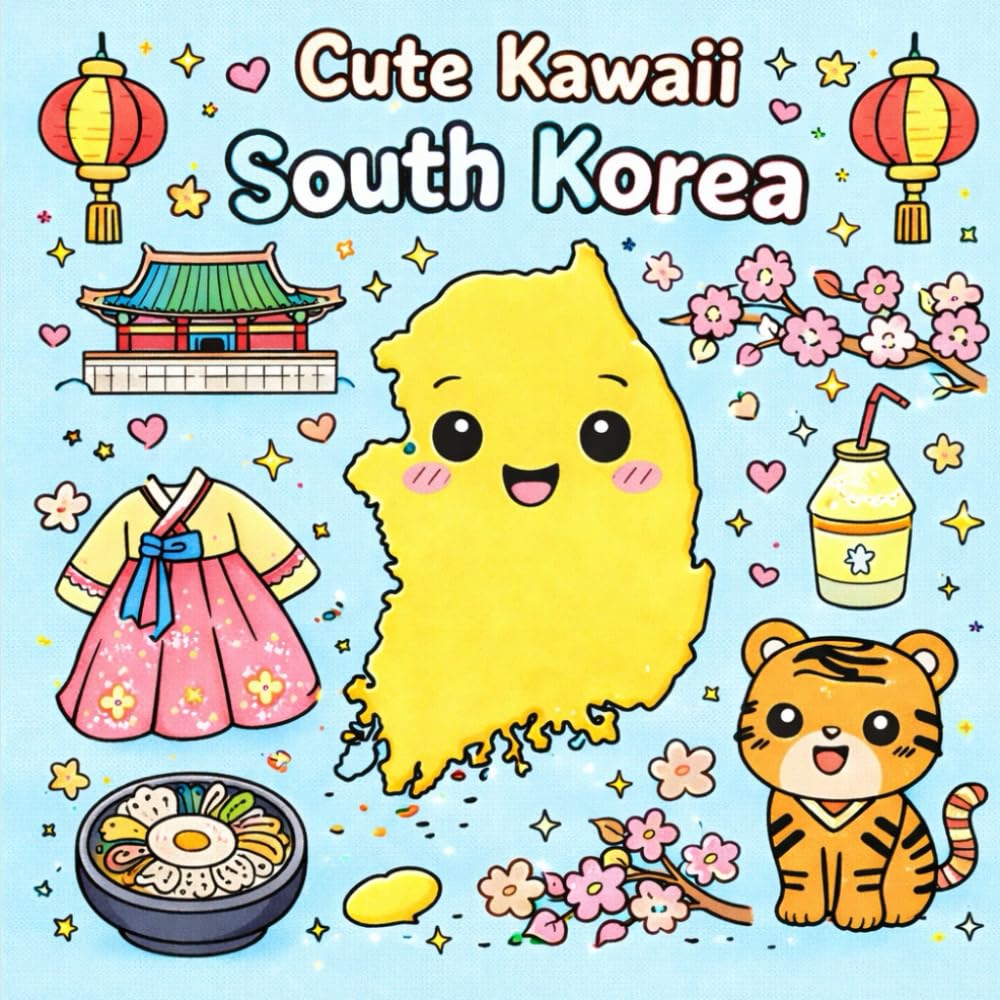 Cute Kawaii South Korea Coloring Book