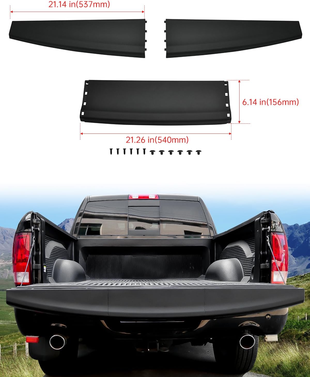 Tailgate Molding Cap Spoiler Cover Protector for Dodge Ram 1500 Accessories 2009-2019, 3PCS Combined Rear Center Flex Step Top Trim Replacement for 2009-2019 Dodge Ram 2500 3500 Classic Truck