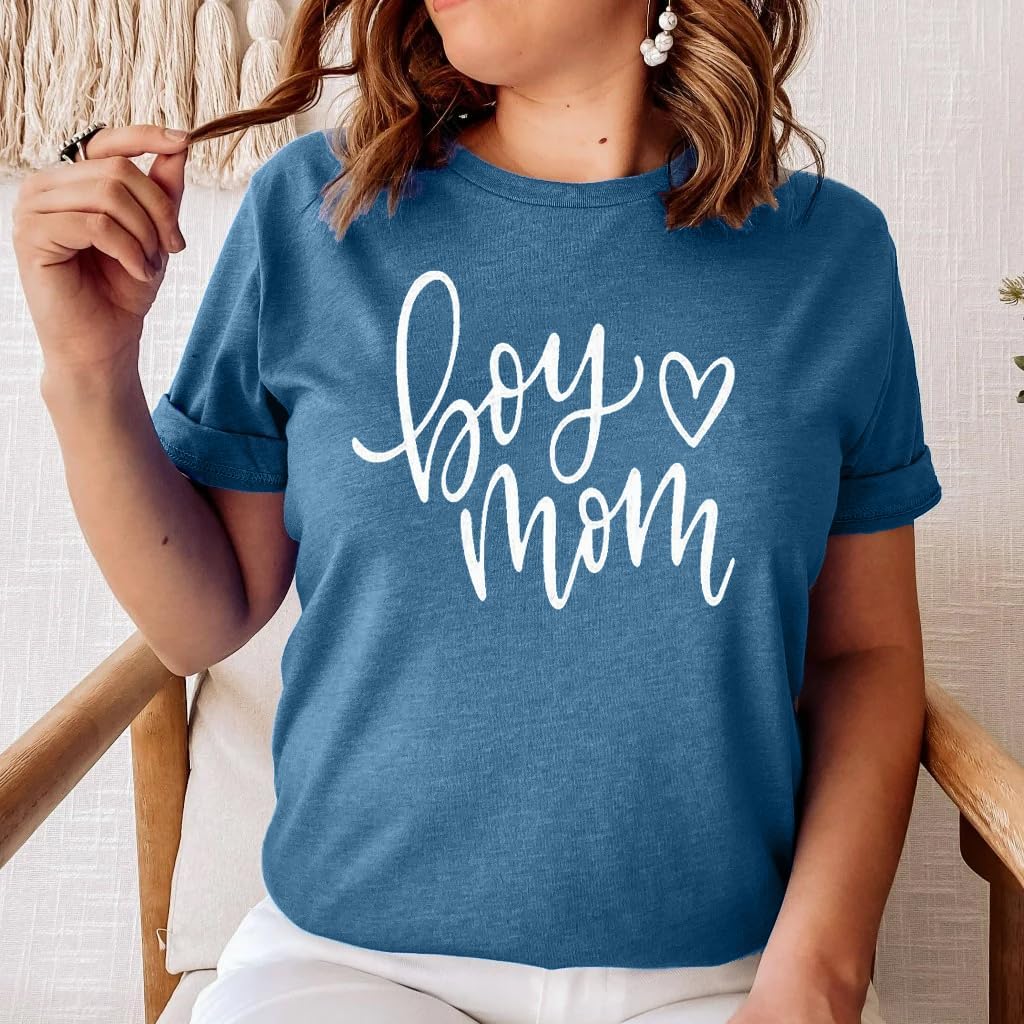 Funny Boy Mama Shirt for Women - Mom Letter Print Tshirt Boy Mom Short Sleeve Shirt Mothers Day Tee Top - Image 2