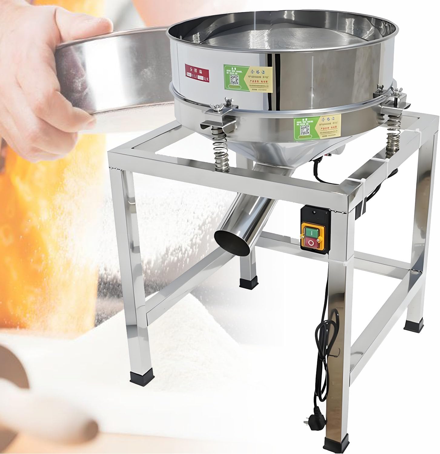Stainless Steel Flour Sifter Shaker Machine,Flour Powder Vibrating Sieve Shaker with Screen(40-200 Mesh),Automatic Sieve Shaker Vibrating Machine,50mesh