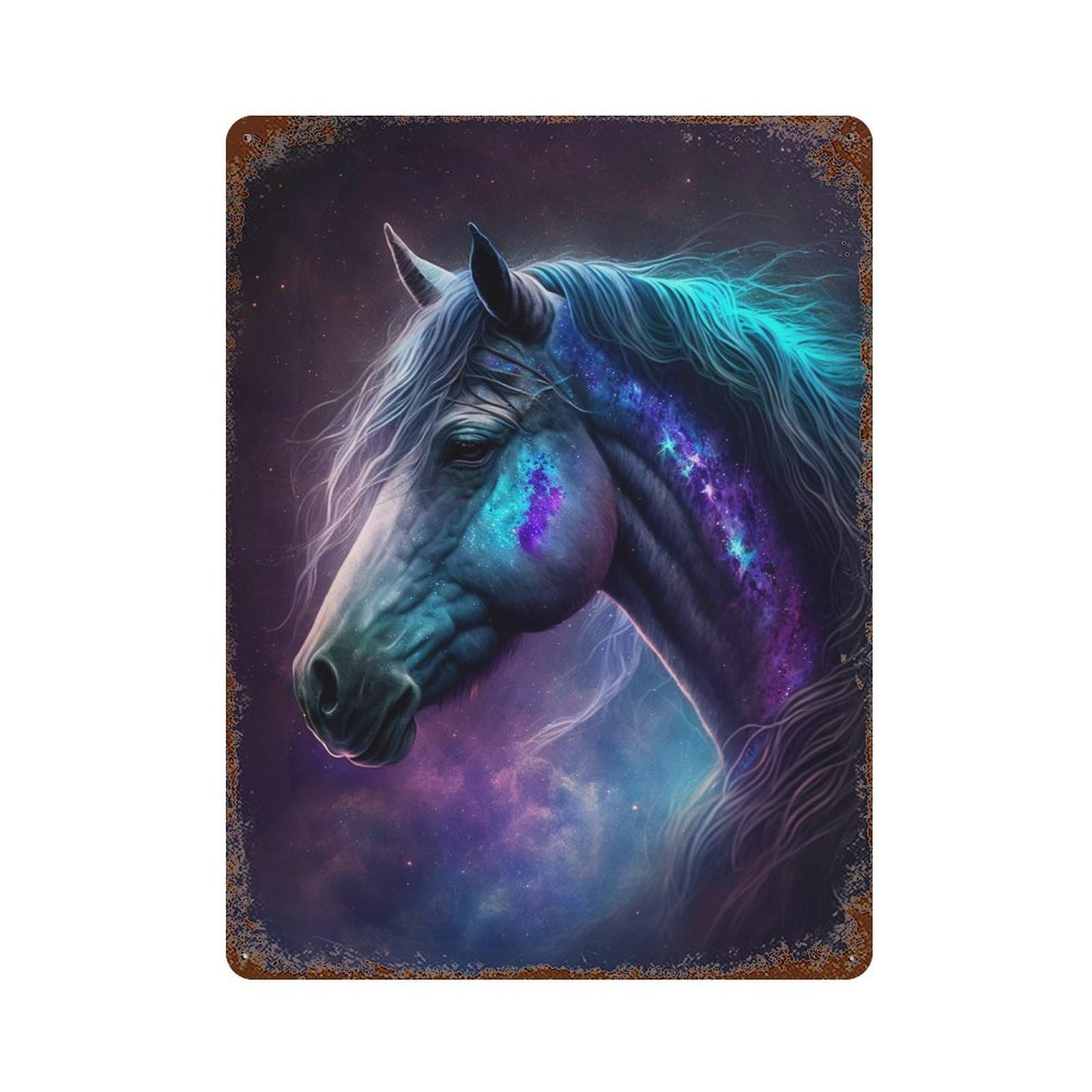 Galactic Horse Fantasy Art Print Rusty Metal Tin Sign 15.7"x11.8", for Farmhouse, Kitchen And Entryway Decor, Rustic Home Decor