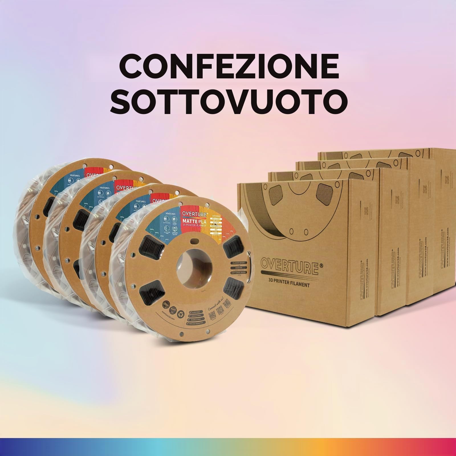OVERTURE Matte PLA Filamento 1,75 mm Nero*4, 4kg Matt | Opaco PLA • Neatly Wound • Finitura Opaca • Profondo • Precisione Dimensionale±0,02 mm • per Stampante 3D FDM