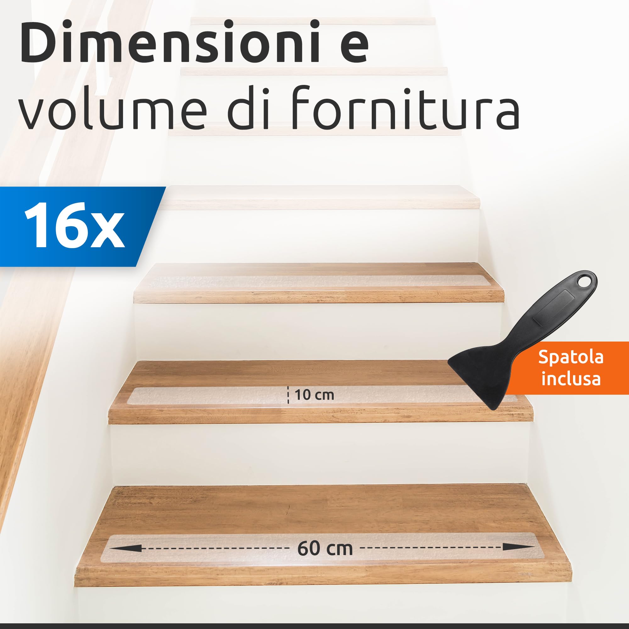 ECENCE 16 Adesivi per gradini antiscivolo Tappeti per scale autoadesivi per gradini strisce antiscivolo per scale interne trasparenti Contro lo scivolamento - 60x10cm