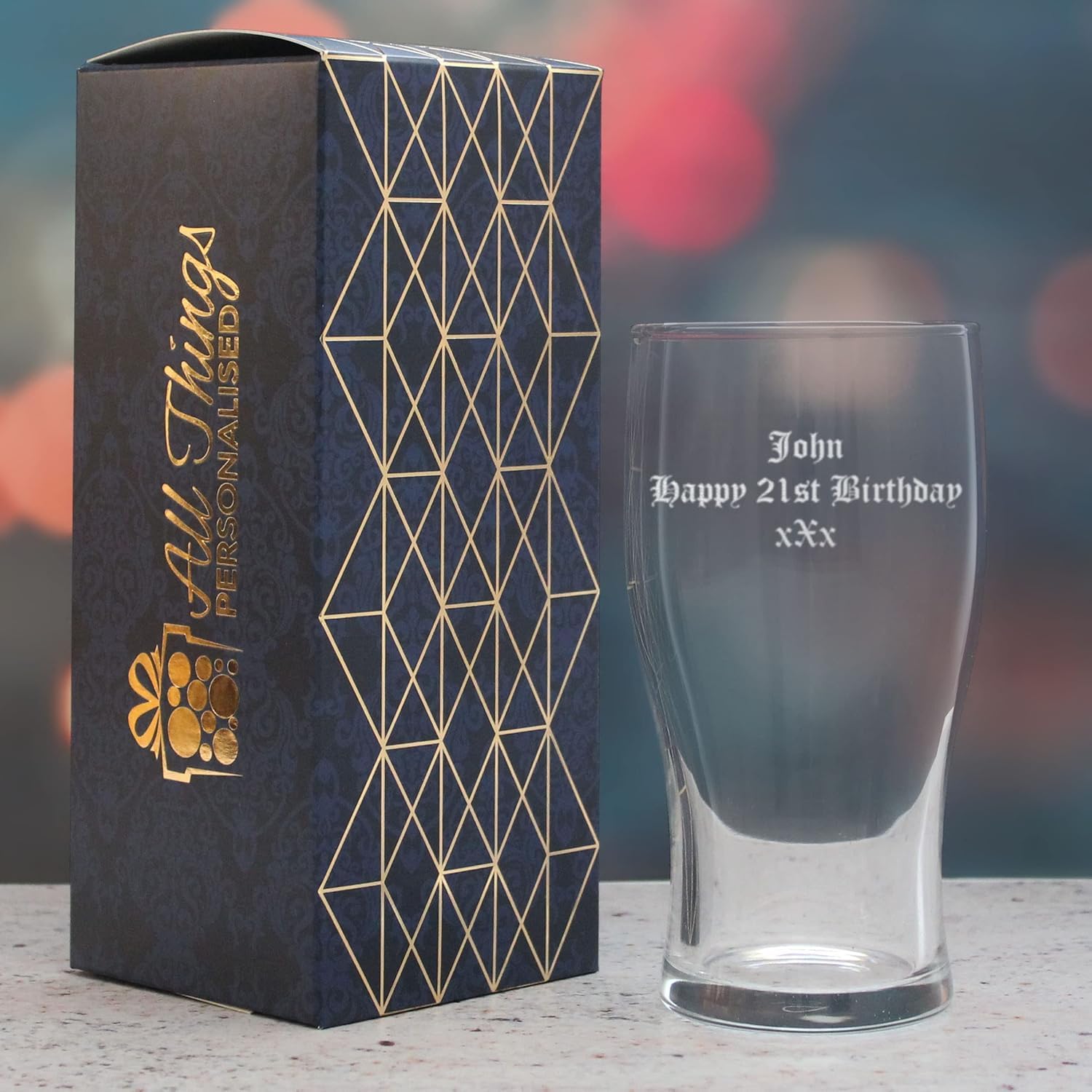 All Things Personalised Vaso de Cerveza Personalizado 570 ml - Regalo Original para Hombre, Padre, Abuelo - Mensaje y Nombre Personalizado - Grabado Láser, Apto Lavavajillas, con Caja de Regalo
