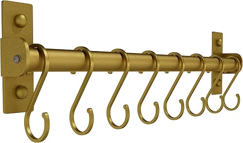 Dseap Soporte para utensilios de cocina, soporte para ollas y sartenes montado en la pared, riel de cocina con 8 ganchos para colgar utensilios de