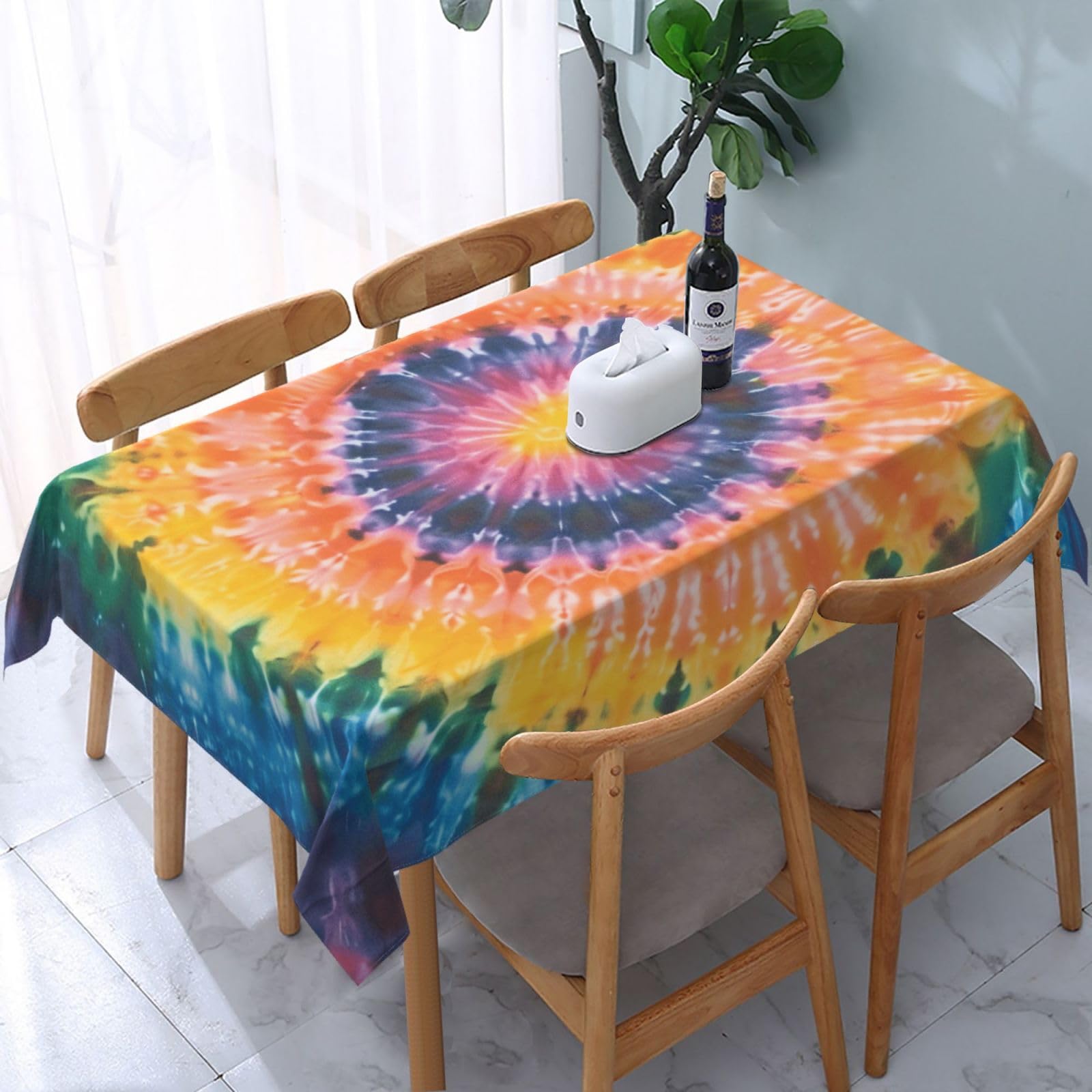 WPKJU Tie Dye Printed Tablecloth Water Resistant Table Cover Washable Rectangle Table Cloth for Tables 54x72 in