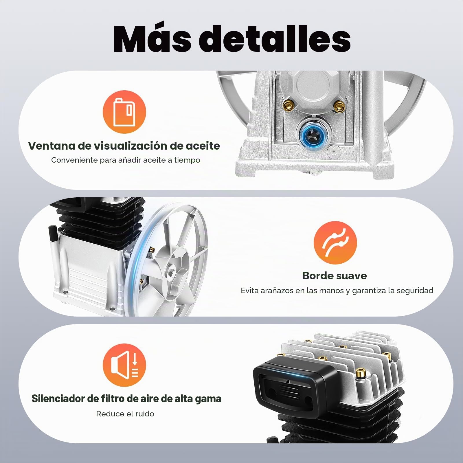 2HP 200L/min Cabezal de Bomba de Compresor de Aire con 0.8-1 MPa de presión | Compresor de aire de pistón de bomba de 1500W engrasado con aceite de dos cilindros,para uso en automoción e industrial
