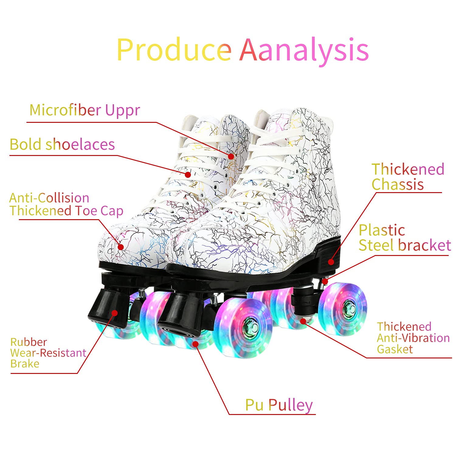 LEAFIS Roller Skates Classic High-top for Adult Outdoor Skating Light-Up Four-Wheel Roller Skates Shiny Roller Skates for Women (Lightning White White Flash Wheel,45)