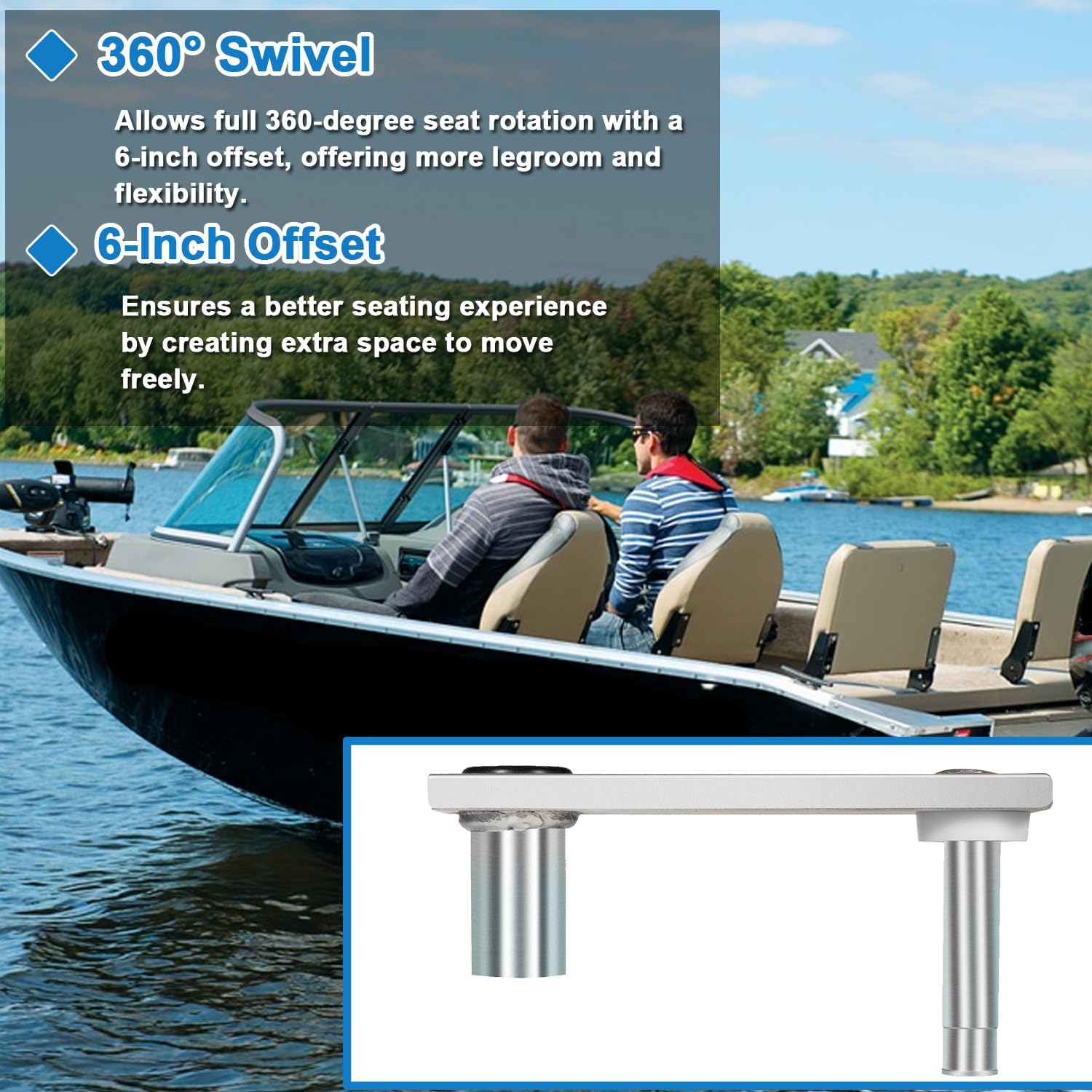 7062-3 6Inch Swivel Offset Marine Seat Mount 360° Rotation Offset Boat Seat Pedestal,Galvanized Steel