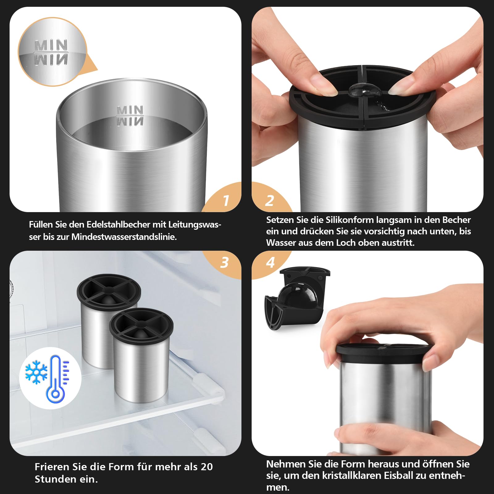 WIBIMEN Eiswürfelbereiter 6,4 Cm - Kristallklare Eiskugeln Aus Edelstahl