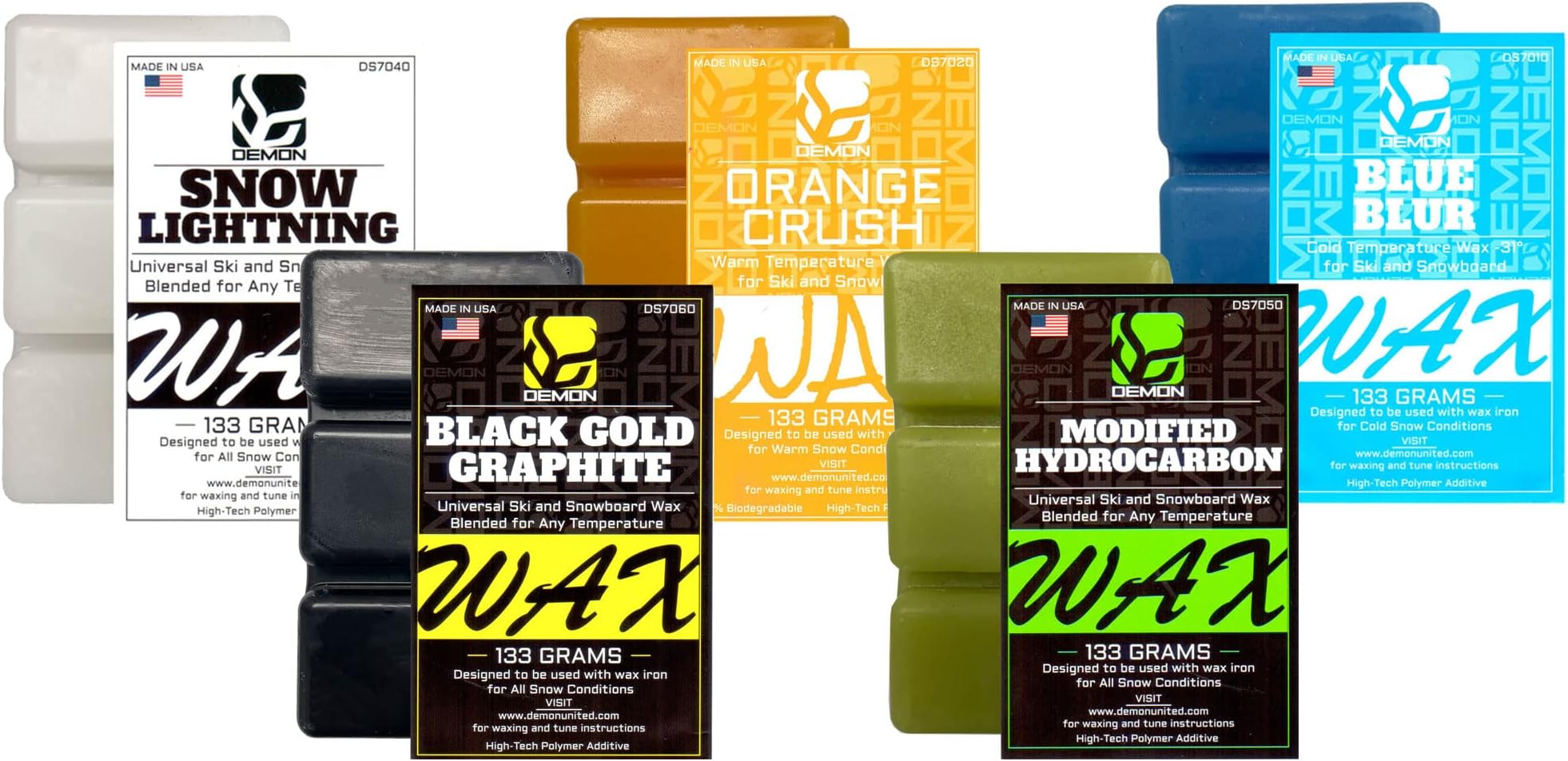 All Season Ski & Snowboard Speed Wax Kit, 133 Grams of each Univeral Blend Premium Snowboard Wax, 1.4 Lbs of Total Ski and Snowboard Wax Made in USA