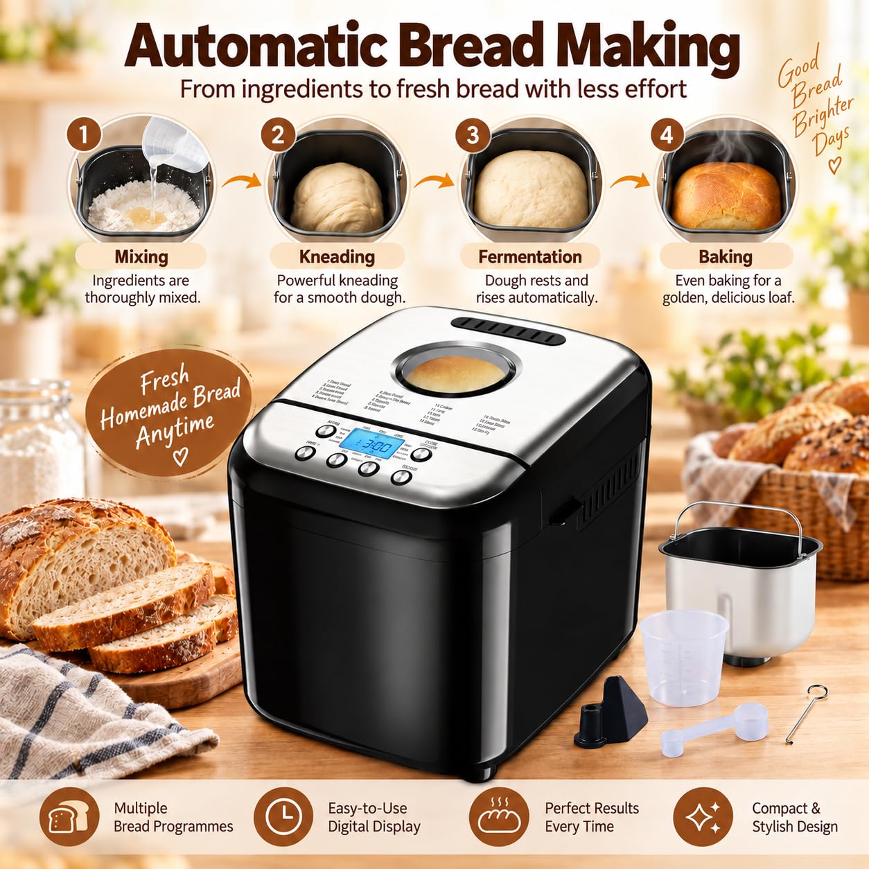 Panificadora, máquina automática de pan con función de amasado de masa