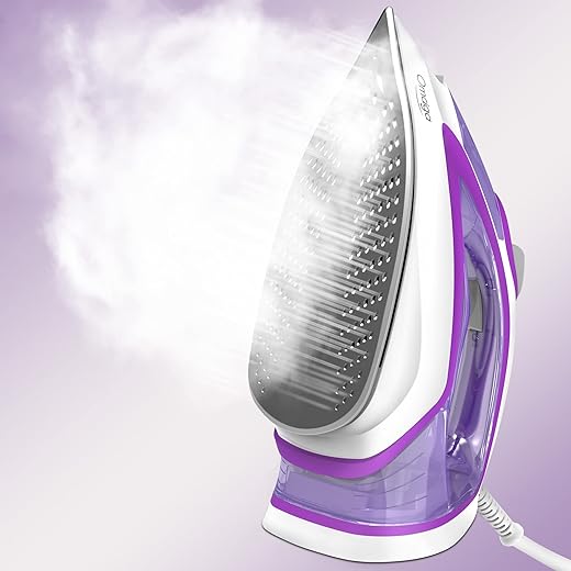 Steam Iron for Clothes, 1750W Iron with Rapid Heating, Non-Stick Ceramic Soleplate, Powerful Steam, Self-Cleaning, Auto-Off, Anti-Drip, 15.21oz Water Tank Ironing Clothes for Home, Purple
