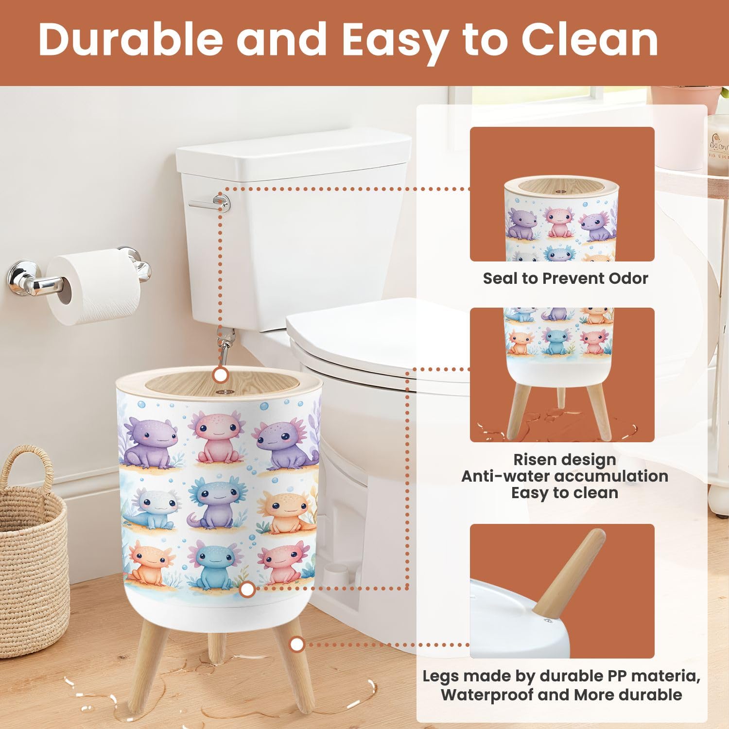 Small Trash Can with Lid Watercolor cute axolotl characters for kid s different products like 1.8 Gallon Dog Proof Trash Can Round Garbage Can Waste Bin Wastebasket for Bathroom Bedroom Living Room