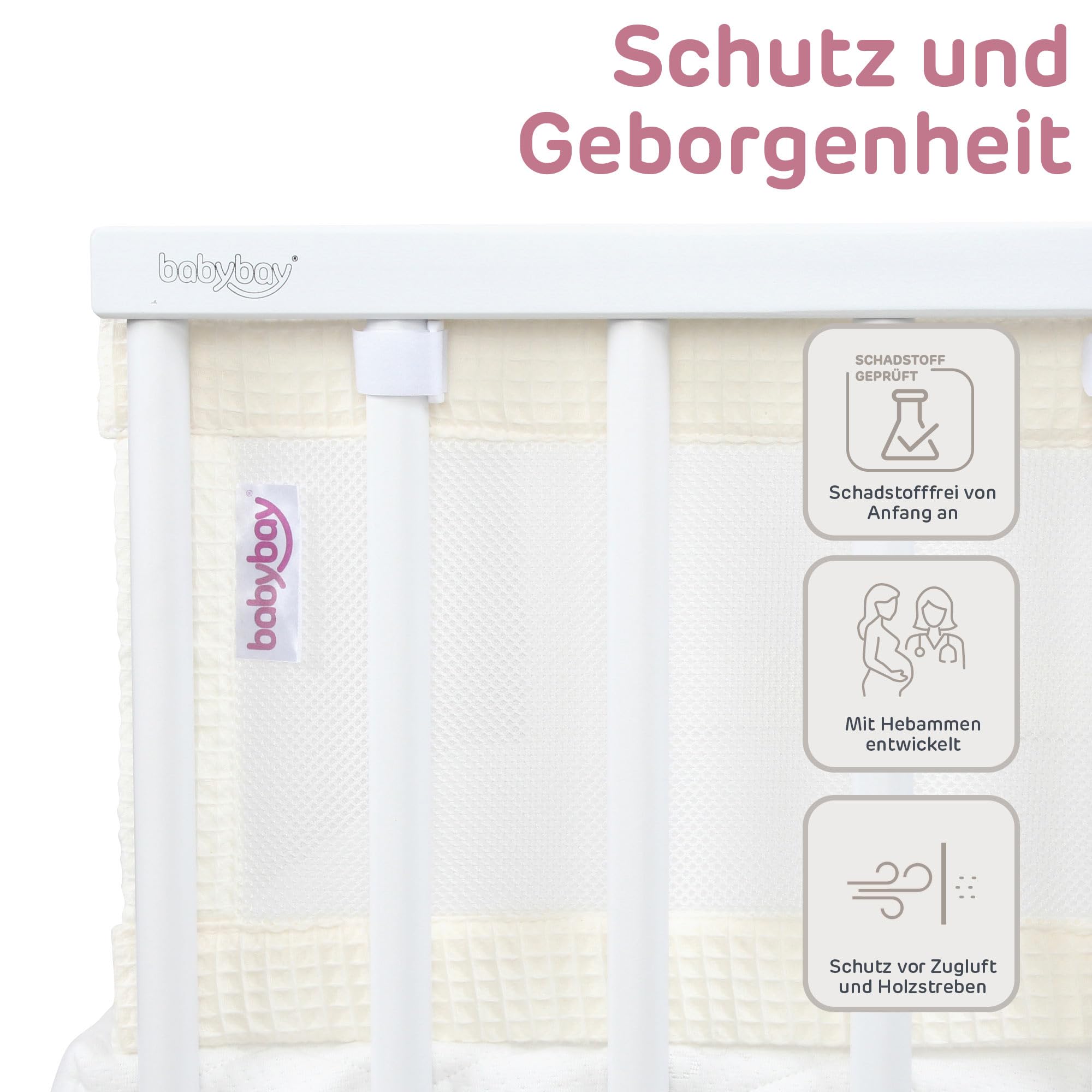 babybay Paracolpi 3D in rete piqué a nido d'ape, adatto per modello Maxi, Boxspring, Comfort e Comfort Plus, avorio