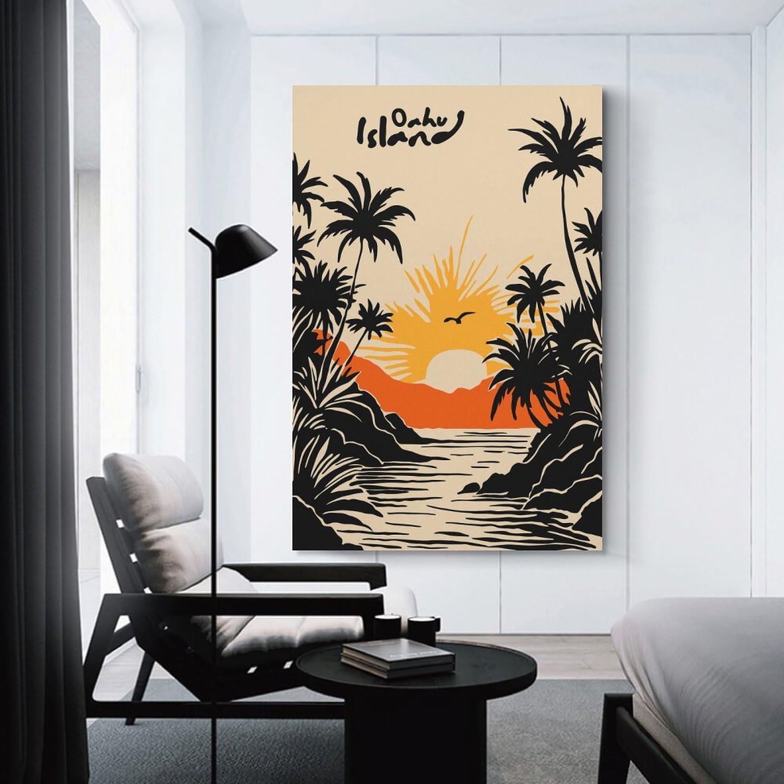 Junmoney Oahu Island Tropical Sunset Canvas Wall Art 20x30inch(50x75cm), for Home Lounge, Bedroom Or Reading Nook, Eye Catching Artwork for Blank Walls