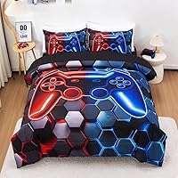 Vista 10 de NTBED Juego de edredón de consola de videojuegos para niños y niñas, juegos de ropa de cama de microfibra ligera con diseño geométrico de Multicolor