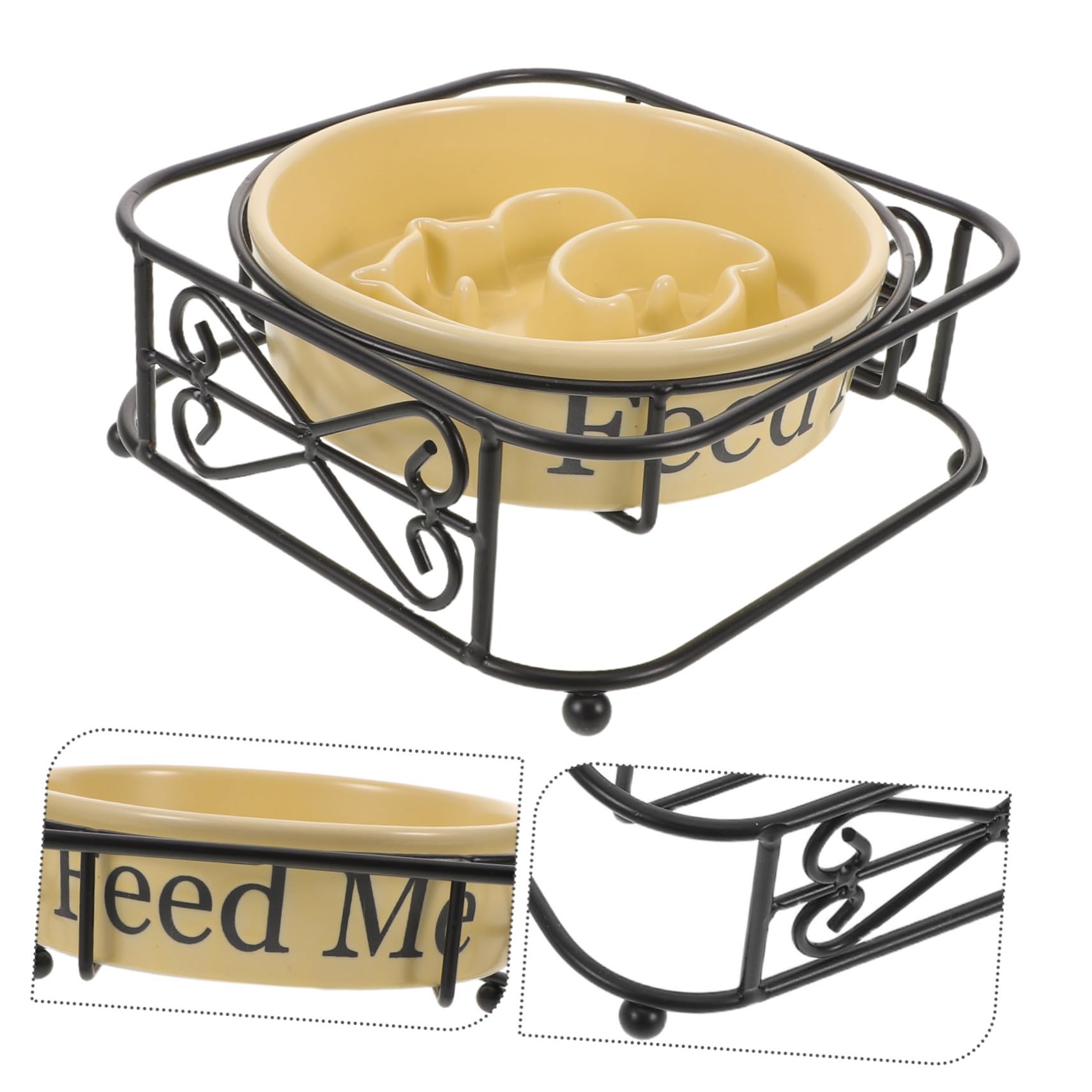 Gamelle Lente en Céramique pour Chien et Chat Anti-glouton | Bol Surélevé avec Support en Fer, Design Stable Non Basculant, Usage Quotidien pour Repas Secs ou Humides