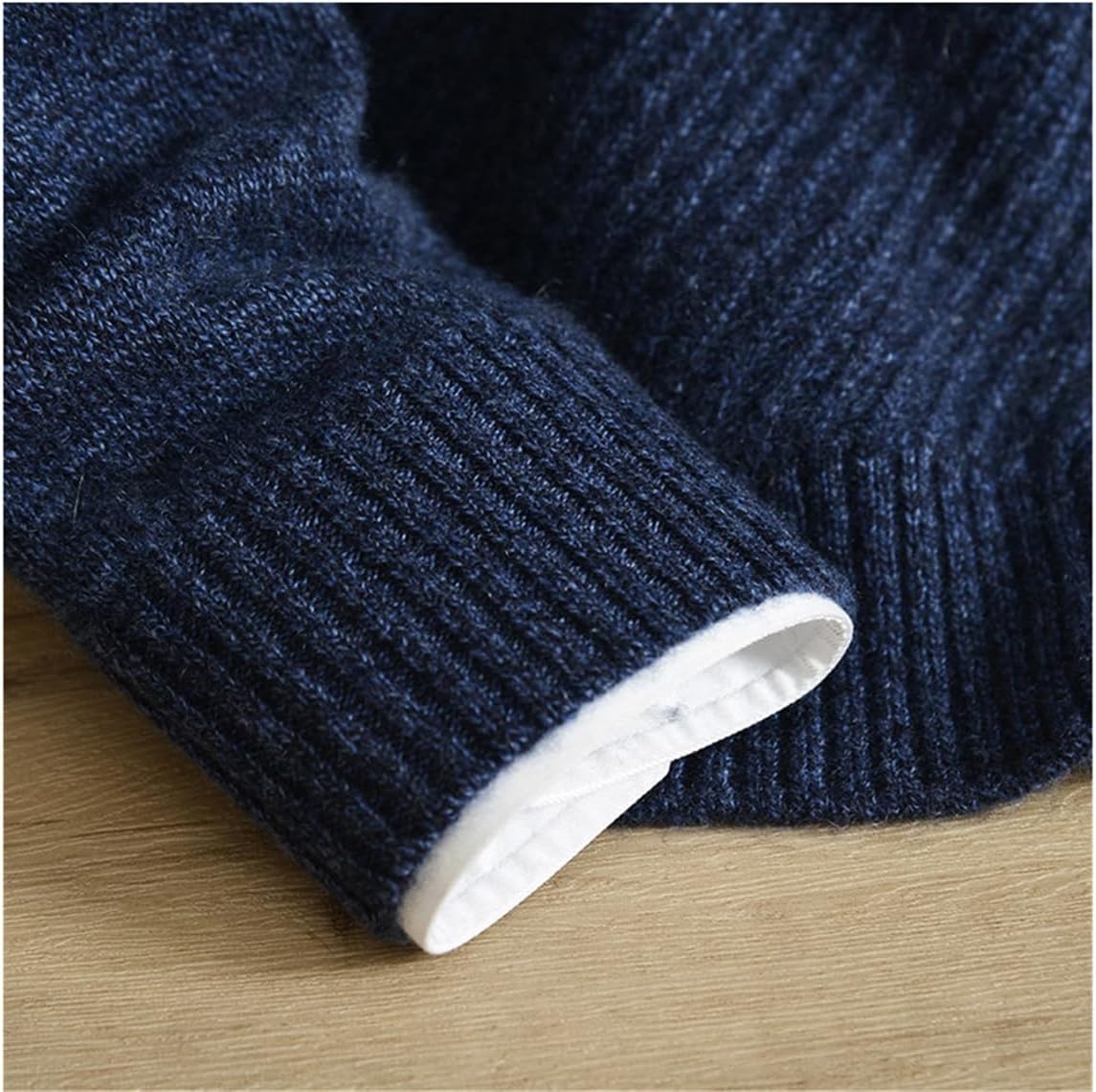 Men's 100% Cashmere Sweater Zipper Cardigan Autumn Winter Thickened Turtleneck Knitted Jacket with Pocket