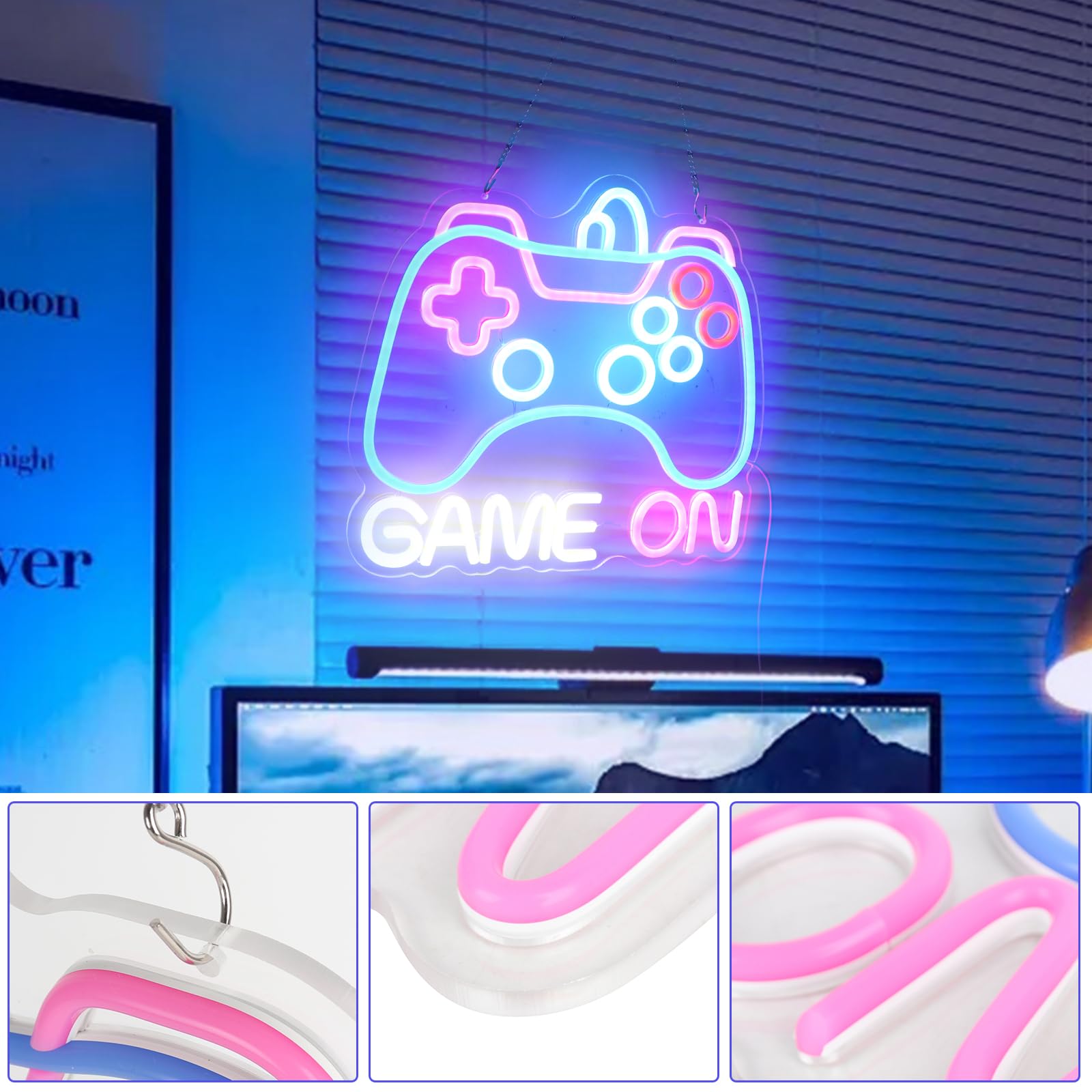 Spiel-Neonschild, dimmbar, Gamepad-Form, LED-Neonlicht-Schilder, Gaming-Neonschild mit Schalter, Gamer-Geschenke für Teenager, Jungen, Mädchen, für Schlafzimmer, Spielzimmer, Party