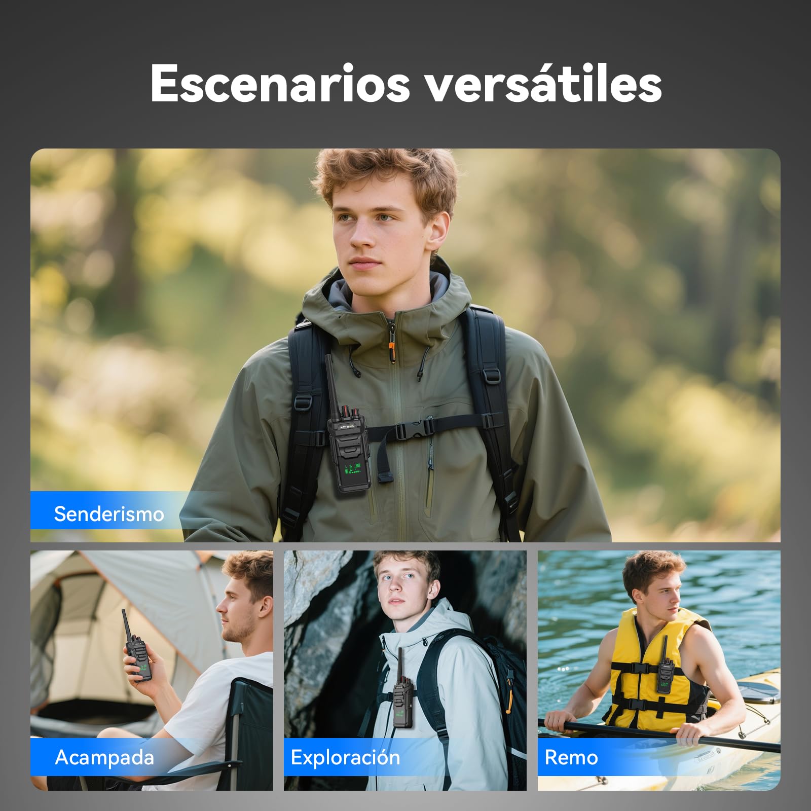 Retevis RT648H Walkie Talkie sin Licencia, IP67 Triple Protección, Pantalla Integrada, Carga Base/Tipo C, 1500 mAh, Radio Bidireccional de Largo Alcance para Logística y Almacenes (Paquete de 2)