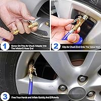 Vista 4 de Mandril de aire de neumático de bloqueo de 2 piezas, adaptador de manguera de inflado de neumáticos de latón, boquilla de neumático con roscas