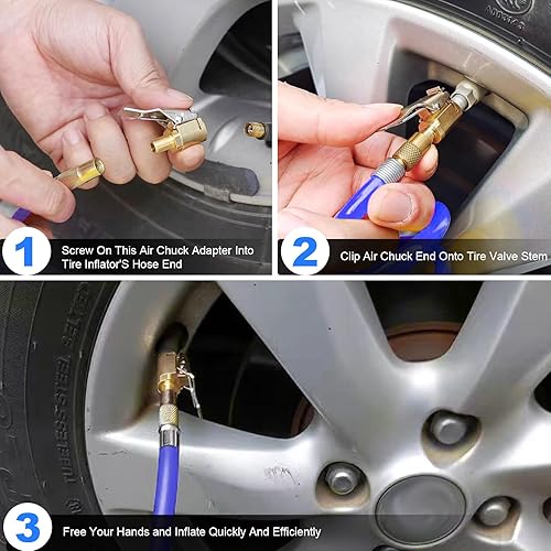 Miniatura 4 de Mandril de aire de neumático de bloqueo de 2 piezas, adaptador de manguera de inflado de neumáticos de latón, boquilla de neumático con roscas