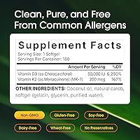 Vista 3 de NatureBell Vitamina D3 50,000 UI con Vitamina K2-180 Cápsulas blandas – Apoyo óseo e inmunológico de alta potencia* – Fácil absorción con aceite