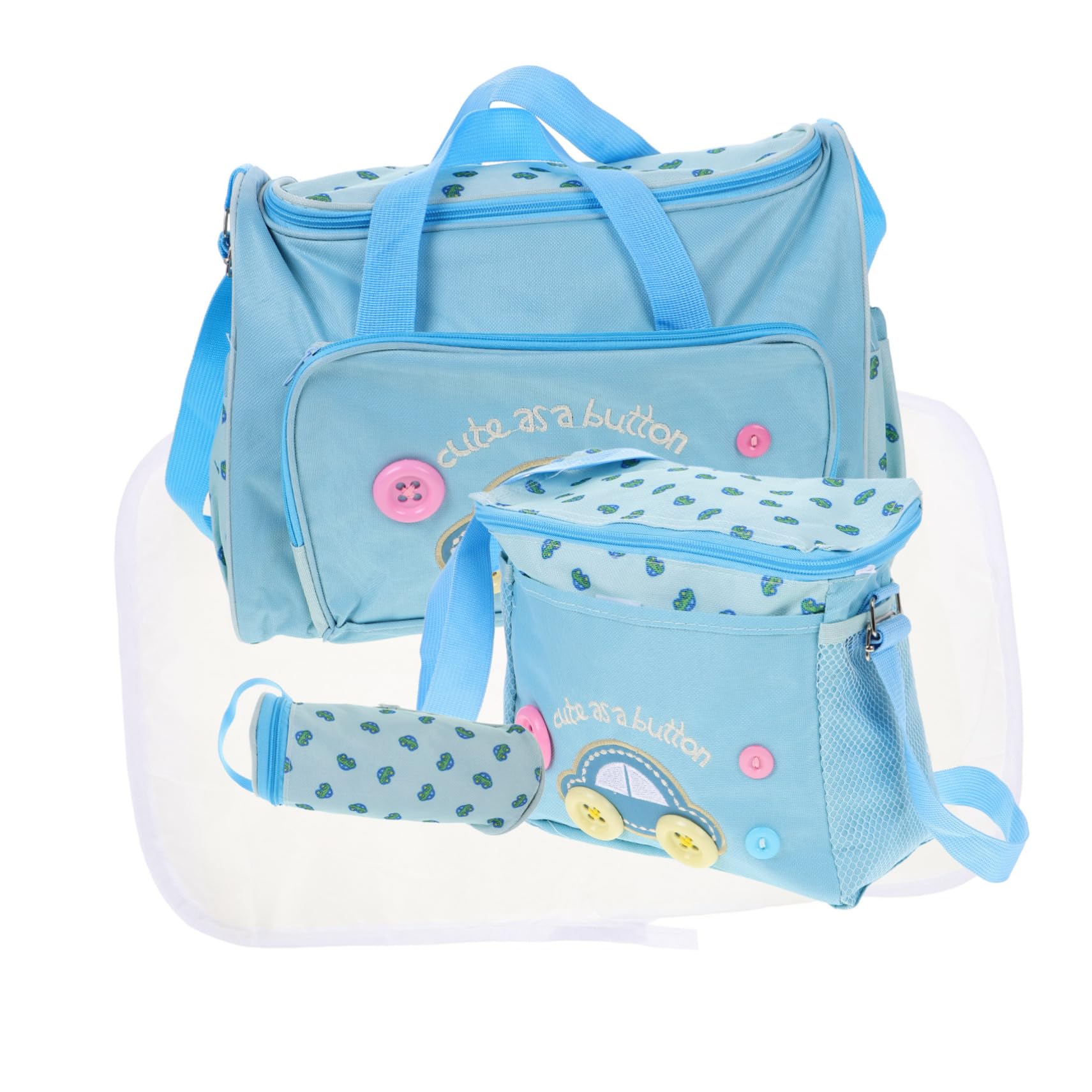 4-in-1 Multifunktions Wickeltasche Satz für Mütter Großer Oxford Stoff Himmelblau Reise Babytasche mit Wickelunterlage und Babyflaschenhalter