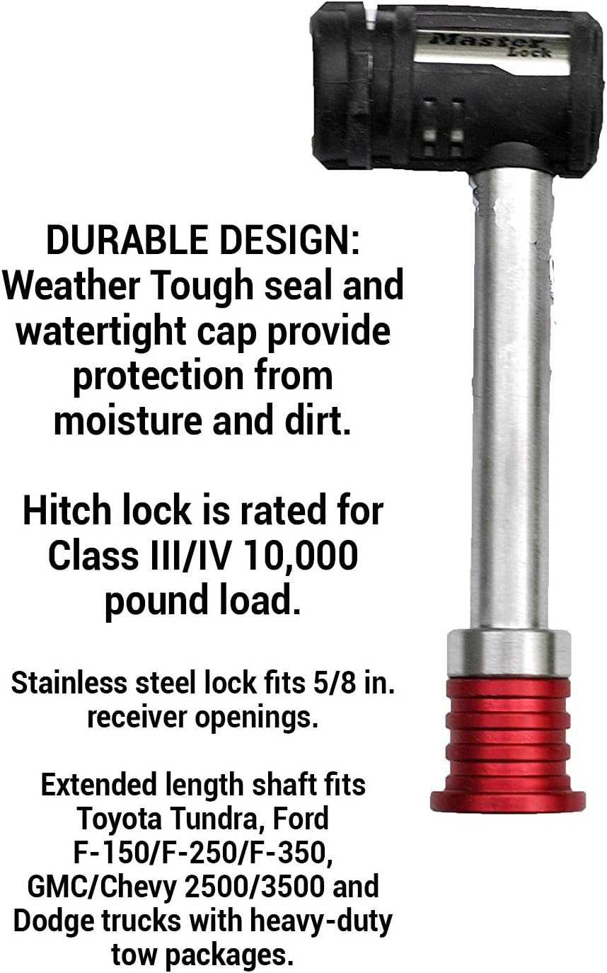 Master Lock Receiver Lock, Stainless Steel Barbell™ Receiver Lock, Fits 5/8 in. Receivers, Weather Resistant Automotive Receiver Lock, 1469DAT, Silver and Red : Automotive