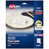 Avery® Printable Place Cards with Sure Feed Technology, 1-7/16" x 3-3/4", White with Gold Border, Pack of 150 Cards – view 1