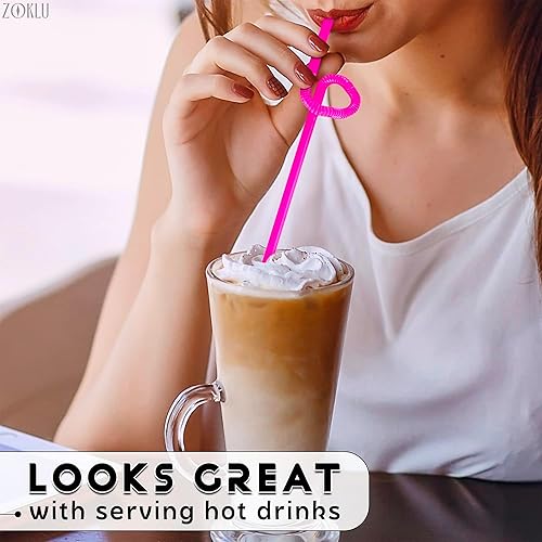 Miniatura 8 de Paquete de 200 pajitas flexibles de plástico extralargas  Pajitas flexibles desechables para cóctel  Coloridas pajitas rizadas de neón de 17