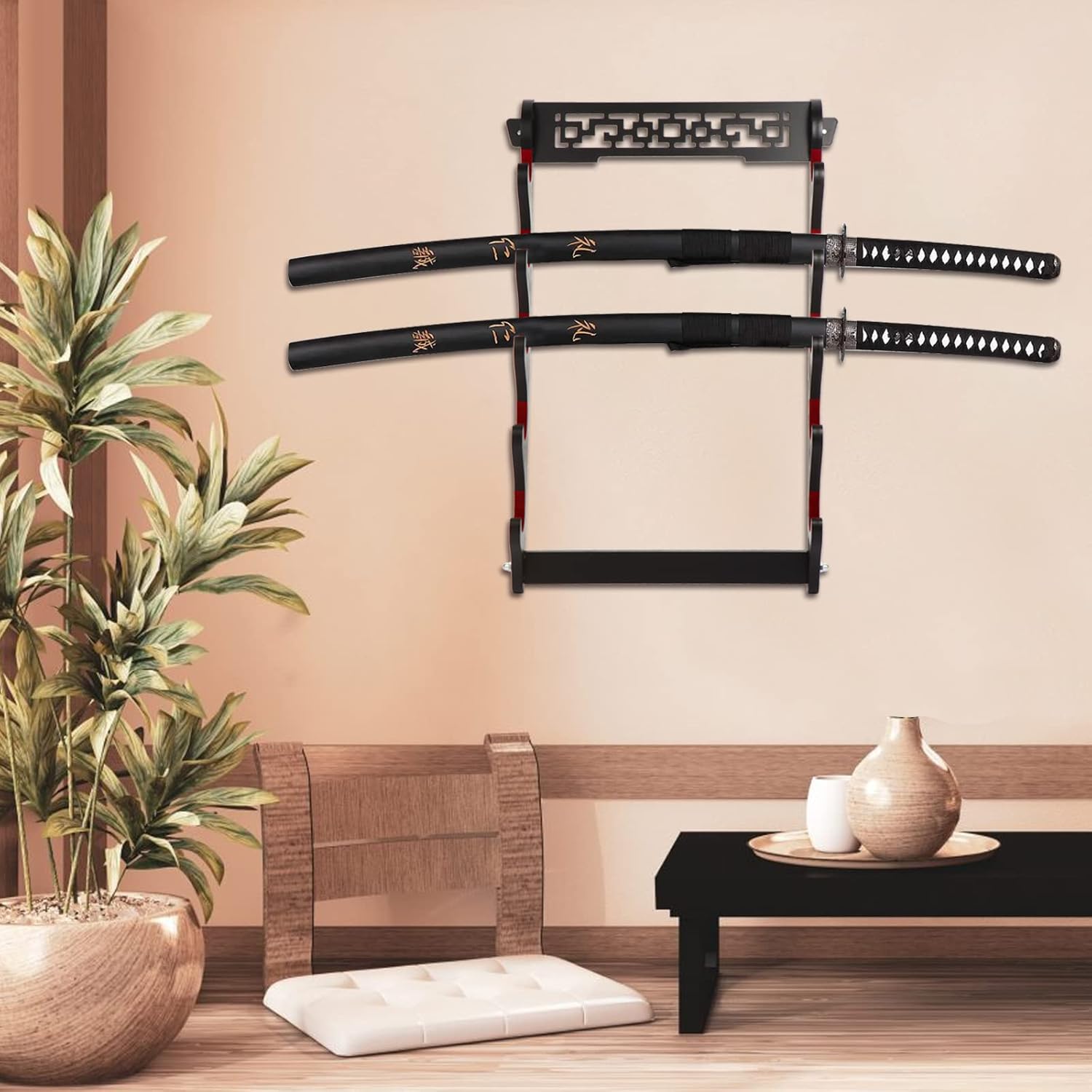 Sword Holder Wall Mount Velvet Padded Samurai Sword Stand Display Katana Wakizashi Tanto Wall Hanger Sword Rack (5-Tier)