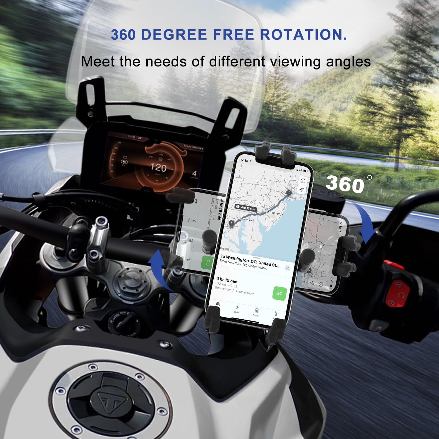 Motorcycle Rear View Mirror Phone Mount Compatible with 4.8-7" Cell Phone 360° Rotatabe Motorbike Rearview Mirror Phone Holder with Vibration Dampener for Motorcycle ATV Scooter Moped Bike Stroller