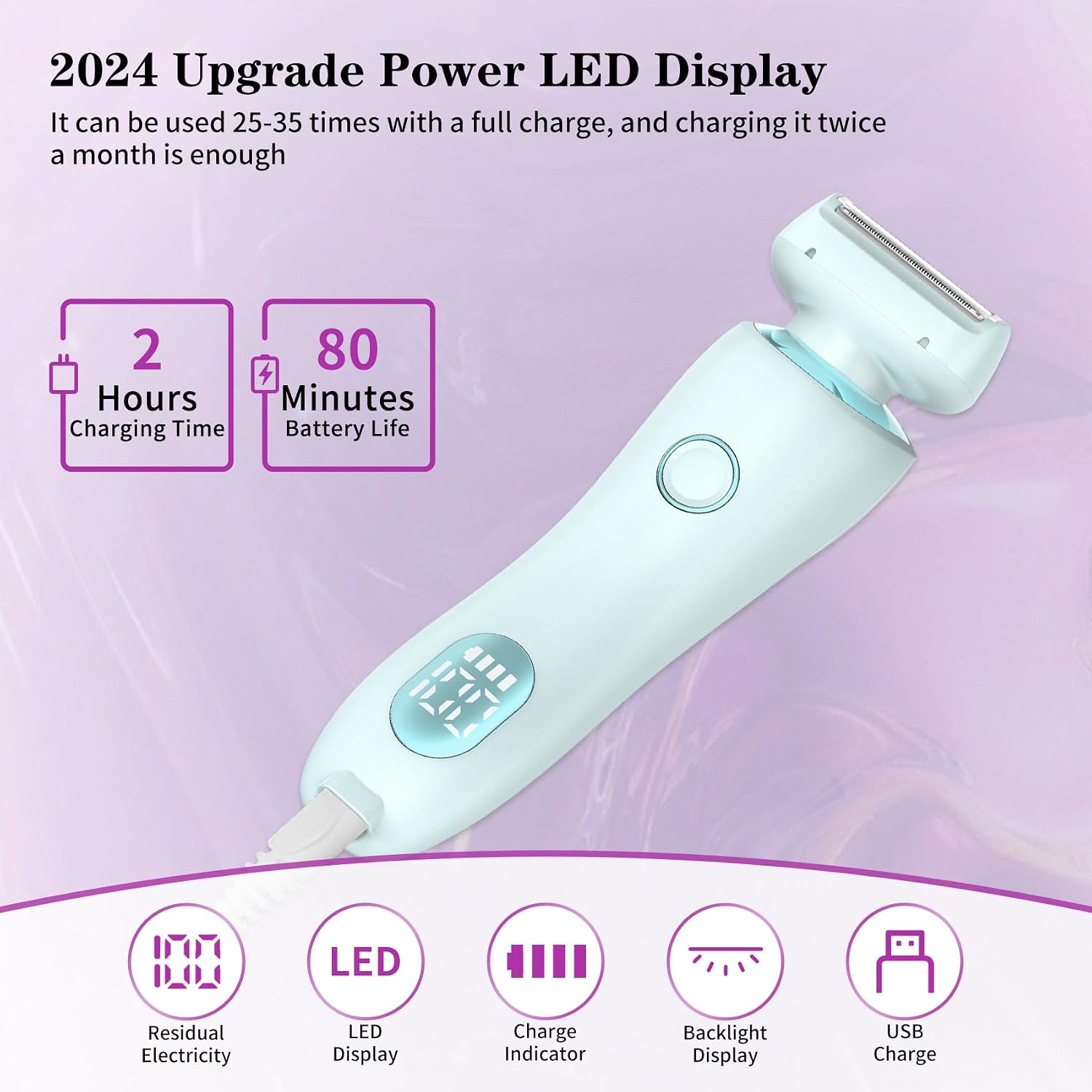 Electric Shaver for Women, Silk Glide Pro Shaver, 2 in 1 Wet & Dry Waterproof Electric Razors with Removable Head, Bikini Trimmer for Women for Leg Arm Underarm Bikini Area (Blue)