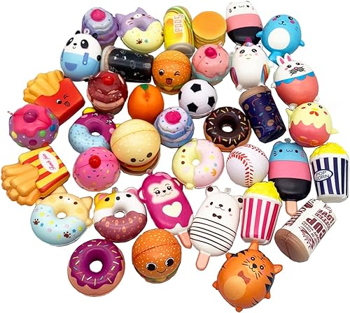 Miniatura 2 de Juego de 30 juguetes esponjosos Kawaii de levantamiento lento (1 pieza Jumbo + 29 piezas tamaño medianomini) al azar para tartas, pan, panda, bollo