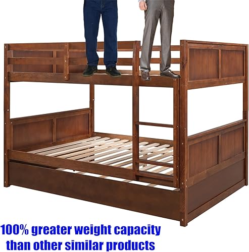 Miniatura 25 de Litera convertible de madera maciza más fuerte y segura de tamaño matrimonial sobre matrimonial con nido, base de litera gruesa más estable, litera